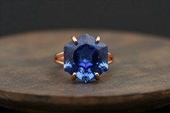 Sterling Silver Sapphire Ring Hexagon Cut Solitaire 16mm Birthday Gift