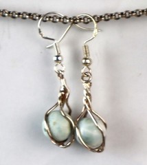 Beautiful Natural Light Blue Larimar .925 Sterling Silver Dangle Earrings 42.0mm