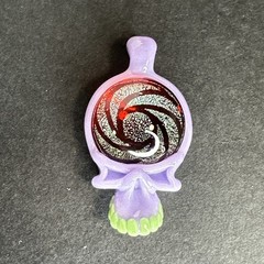 Handmade Art Glass Stealie Skull Pendant Purple, Green, Dichroic Spiral