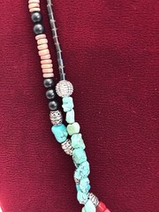 Natural Turquoise Coral Heishi Multi Strand Necklace and Tibetan Silver