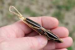 Large Dichroic Glass Pendant 14K Gold Filled Wire-Wrapped Iridescent Multi Color