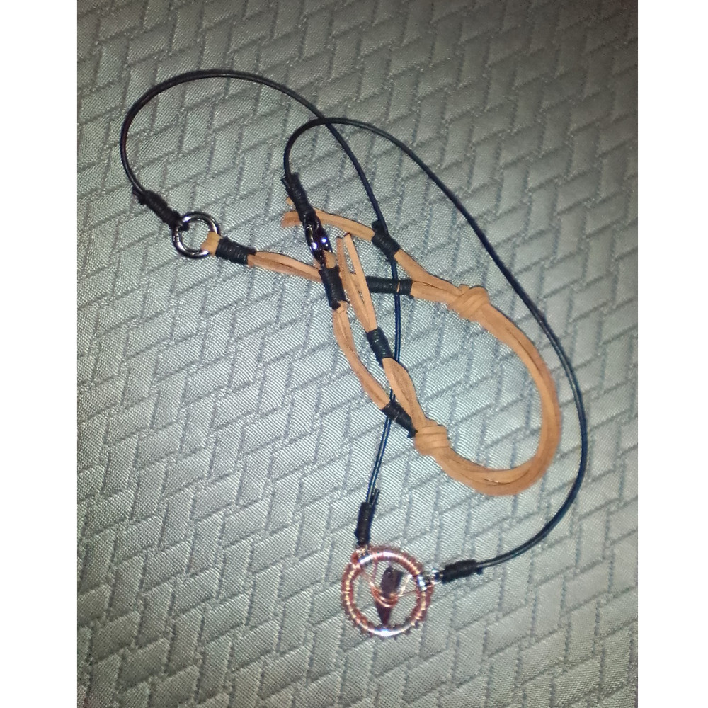 Handcrafted copper wrapped silver pendant w-adjustable leather necklace