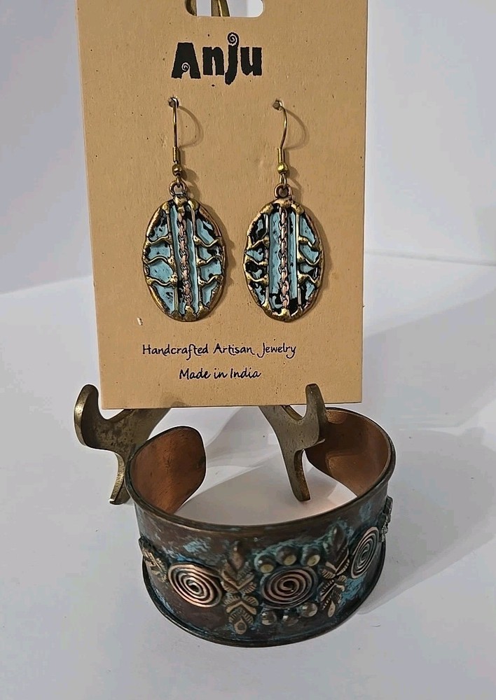 Anju India Jewelry Copper & Brass Patina Collection Earrings & Cuff Bracelet