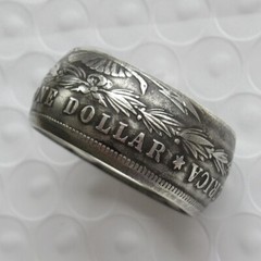 Handmade Crafted Rare Ring with Morgan Dollar Silver Plated Size 8-16