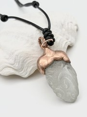 White Frosted Sea Glass Copper Plated Pendant Necklace