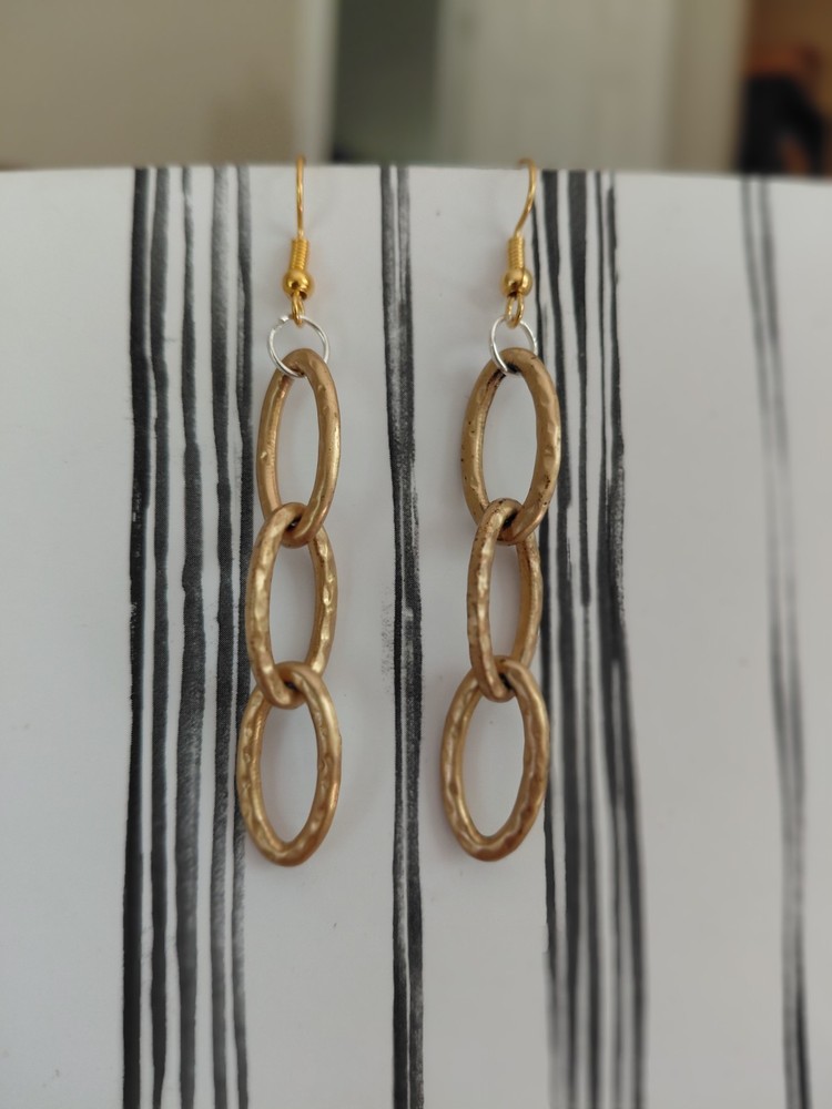 Recycled Jewelry Mixed Gold And Silver Tone Dangle Earrings Handmade