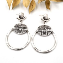 Lightweight Boho Bohemian Silver Hoop Dangle Textured Circle Stud Earrings