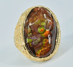 HUGE 18k Solid Gold Natural Fire Agate Ring Handmade Engraved