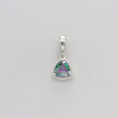 925 Sterling Silver – Rainbow Trilliant Mystic Topaz Triangle Pendant / Necklace