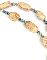 Brown Jasper Turquoise Sterling Bead Necklace 32 Inch Layering 160 Grams Barse