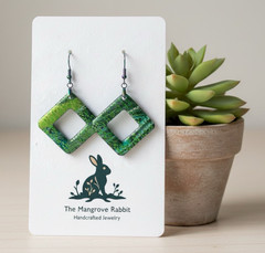 Handmade Blue Green Metallic Polymer Clay Dangle Earrings Stainless Steel Wires