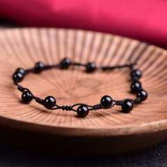 Natural Black Obsidian Beads Healing Crystal Anti-Swelling Anklet for Women Men