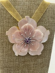 Silv. Lg Flower Brooch/Pendant Mother Of Pearl Petals Purple Stones Signed-925