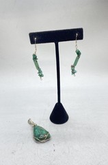 Sterling Silver 925 Turquoise Jewelry Set Wire Wrapped Pendant Chip Earrings