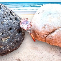 Lab Made Morganite Ring 14k Rose Gold Vermeil , Beryl , Gift Of Love