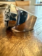 Vintage Navajo Rose Castillo White Buffalo Turquoise Sterling Silver Ring 11.5