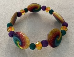 Colorful Mother Of Pearl Rainbow Swirl Beaded Stretch Bracelet 7.25”Length