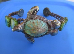 Artisan Crafted Turquoise Shell??? Glass & Copper Wire Sea Turtle Bracelet