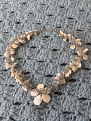 Artisan Wired Mother of Pearl Shell Collar Necklace Flower 16 inches Long