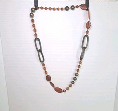Amber Glass Faux Beaded Pewter Fashion Necklace 38″ Long Statement Jewelry Boho
