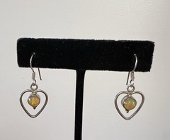 Artisan Made Ethiopian Opal Heart Shape Sterling Silver Dangle Drop Earrings