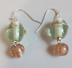 Vintage Foil Glass Bead Dangle Earrings 1.5 Inch