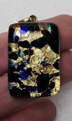 Authentic Murano Art Glass Pendant Multicolor Blue Black Gold Glitter Specs