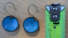 Artisan Enameled Copper Disc Dangle Earrings | Blue & Black Round Boho