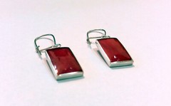 Modern Silver Jewelry Earrings, Red Square Handmade Coral
