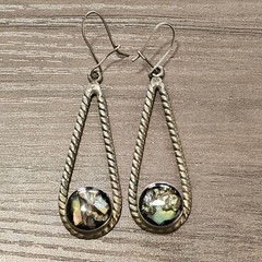Vintage Alpaca Silver & Abalone Teardrop Dangle Earrings