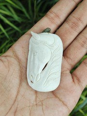 Hand Carved Buffalo Bone Horse Pendant – Bali White Horns Necklace