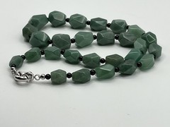 Green Aventurine Rough Faceted Chunk Bead Necklace Lobster Clasp 20″
