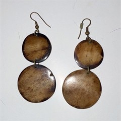 Handcrafted Wood Dangle Earrings, Brass Hook, 2.5 Inch, Brown, Bohemian