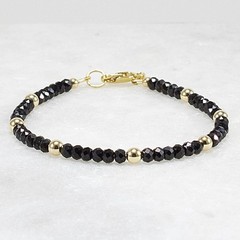 Black Spinel & 14k Gold Filled Bracelet – 3.5mm Faceted Gemstone | Dainty Luxe B