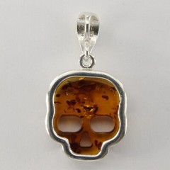 Cognac / Brown BALTIC AMBER Dead Skull Pendant 925 STERLING SILVER Tibuki #9036e