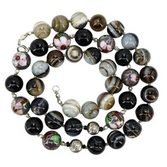 Hand-Knotted Cloisonne, Banded Agate Sterling Silver Necklace – Artisan Boho