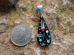 Galaxy Night Stars Planets Micro Inlay Gemstone Sterling Silver 925 Pendant L89