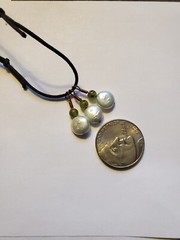 Jade And Freshwater Pearl Pendant Copper And Black Cord Adjustable Minimalist