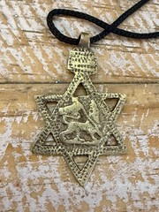 Handmade Lion Of Judah Pendant Necklace Star Of David Silver Tone Ethiopia