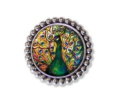 Peacock Faux Stain Glass Style Handmade Round Pearl BROOCH pin Jewelry