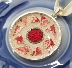 Pendant Broken China Red Silver Cream with Red Silver Embellishment