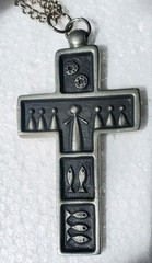 Hard to Find Mid-Century Roland Landerholm TENN Pewter CROSS Necklace