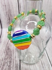 Unique Handmade St. Patrick’s Day Bracelet w/Glass Clover Beads & Rainbow Focal