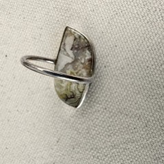 Sterling Silver Crazy Lace Agate Ring Freeform Cabochon Size 6.5 2mm Band