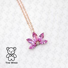 Lotus Water Lily Design Pink Sapphire Diamond Necklace 18K Rose Gold