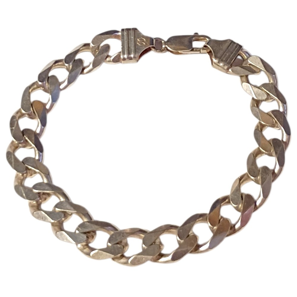 Italy Flat Curb Chain Bracelet 10mm Solid Sterling Silver 9″
