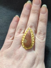 Gold Plated Red Brown Jasper Gemstone Teardrop Statement Ring – Size 9