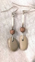 Bali Indonesia Wood, Bone, Stone Dangle Earrings 3 inc Sterling Hooks *VERY RARE