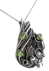 Seymchan Pallasite Meteorite Necklac, Wire-Wrapped in Sterling Silver w Peridot