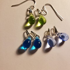 3 Pairs Czech Teardrop Earring Charms,2 Silver Copper Interchangeable Ear Wires